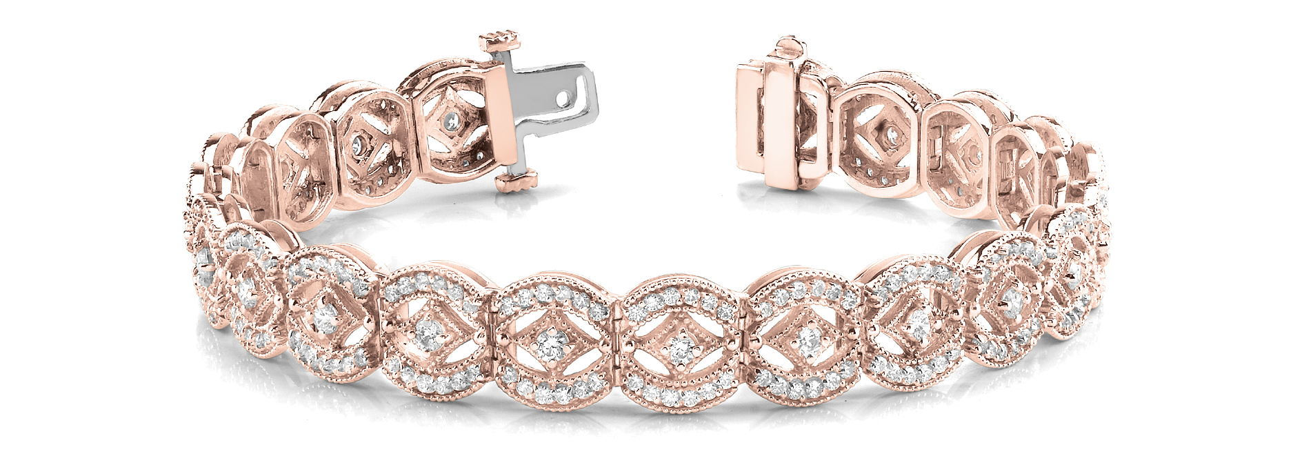 Lab-Created Diamond Round Cut Trinity  Designer Bracelets in Silver 925