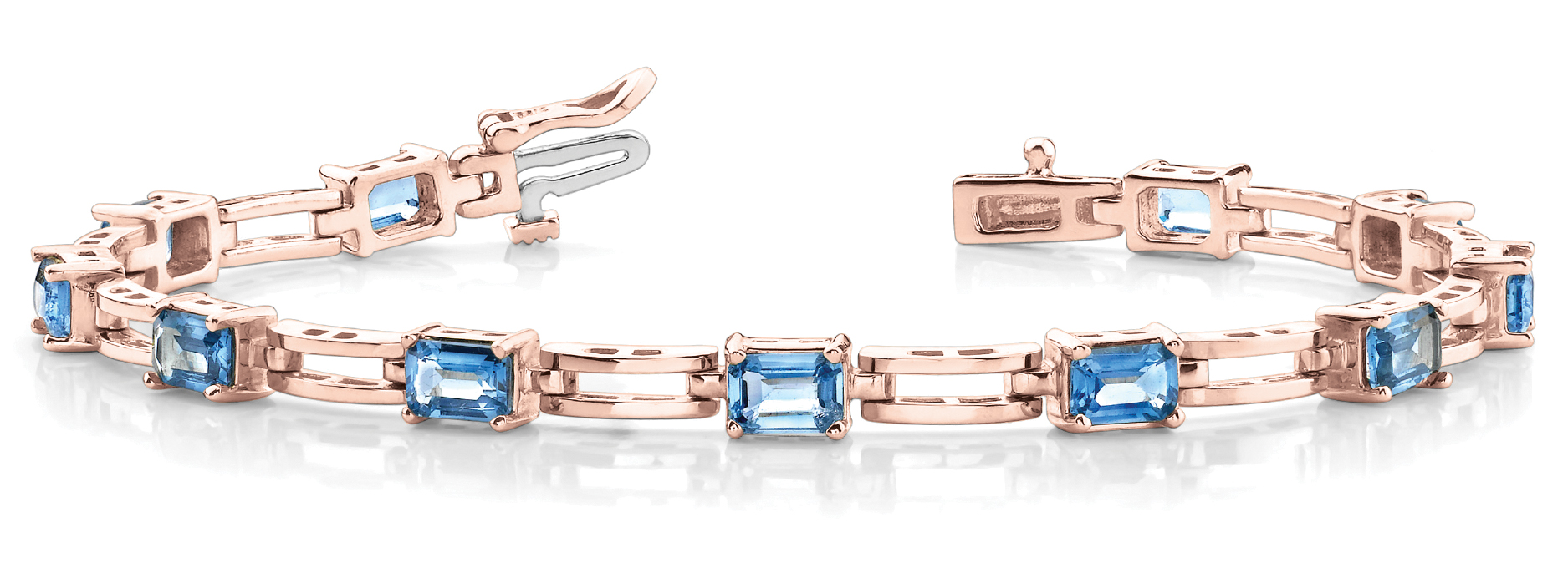 1.2 Ct Blue Topaz Emerald Cut Vania  Diamond Tennis Bracelets in Silver 925