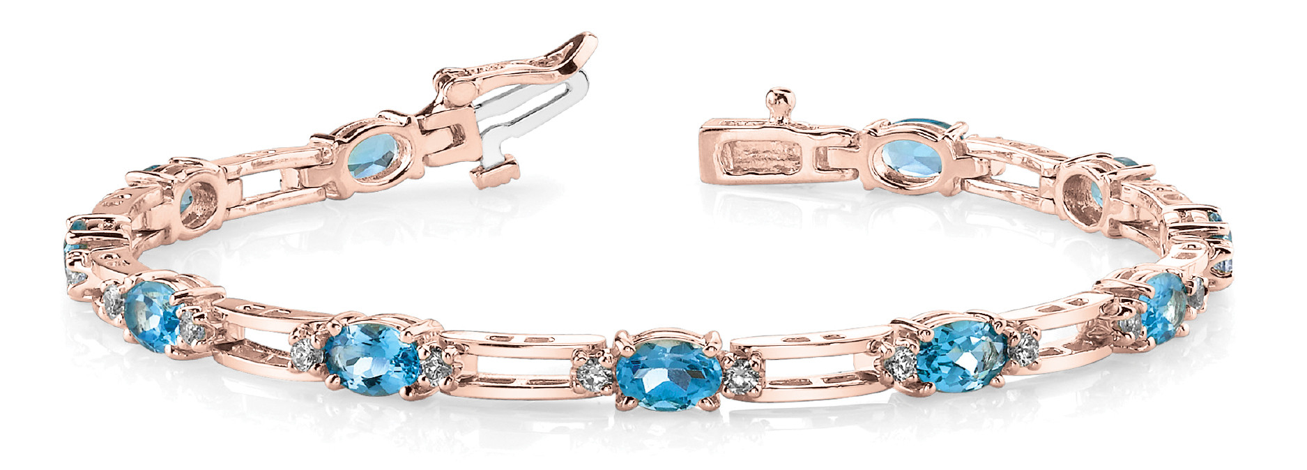2.2 Ct Aquamarine Oval Cut Valeria  Diamond Tennis Bracelets in Silver 925