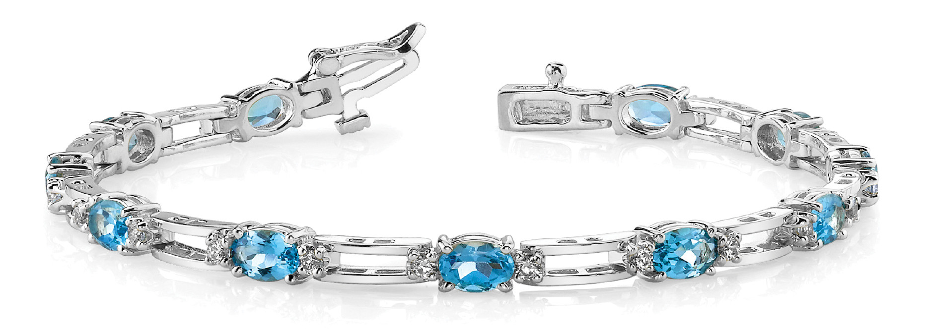 2.2 Ct Aquamarine Oval Cut Valeria  Diamond Tennis Bracelets in Silver 925