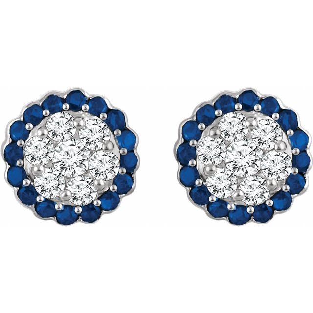 Faerrleah 1.18 Carat Blue Sapphire Prong Set  Diamond Earrings