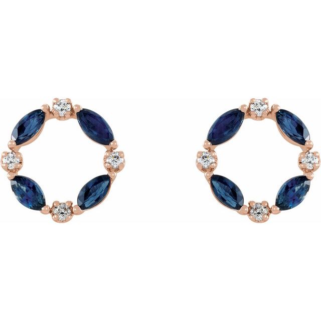 Holey Blue Sapphire Prong Set  Diamond Earrings