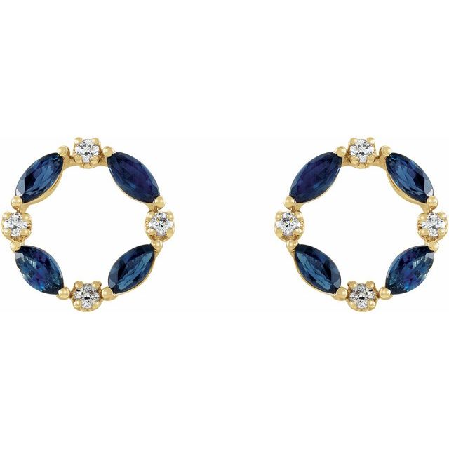 Holey Blue Sapphire Prong Set  Diamond Earrings