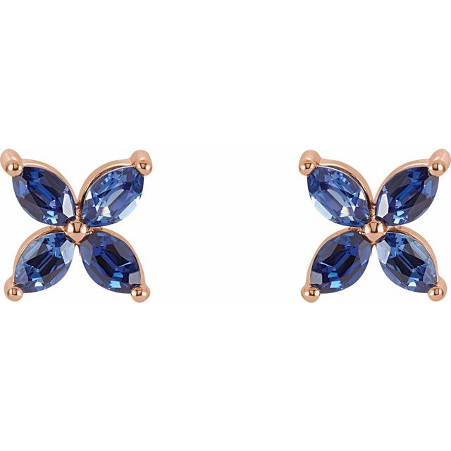 Honbrie Blue Sapphire 4 Prong Set  Diamond Earrings