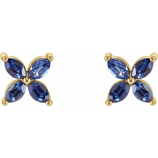 Honbrie Blue Sapphire 4 Prong Set  Diamond Earrings