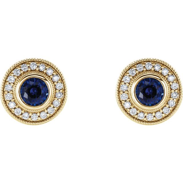 Hortense Blue Sapphire Bezel Set  Diamond Earrings