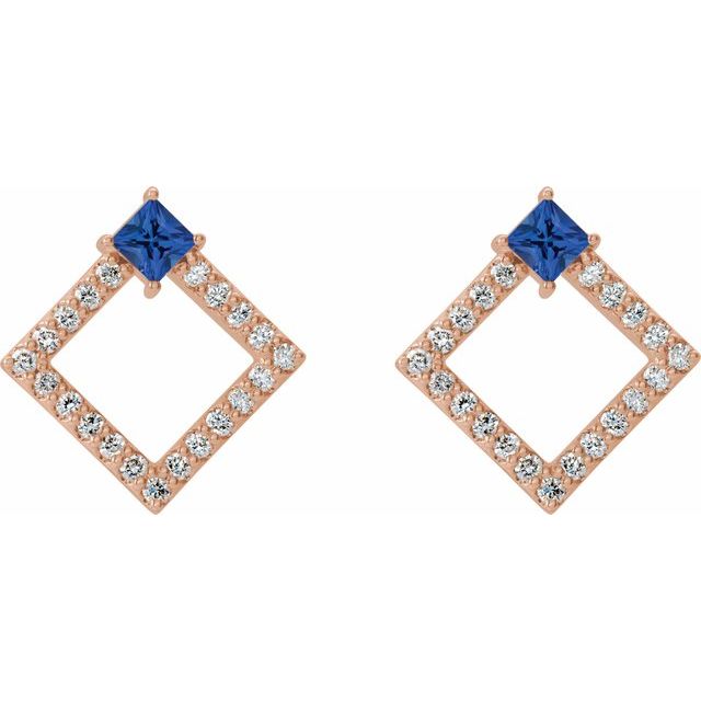 Huette Blue Sapphire 4 Prong Set  Diamond Earrings