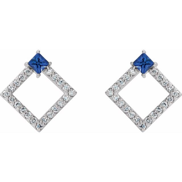 Huette 0.52 Carat Blue Sapphire 4 Prong Set  Diamond Earrings