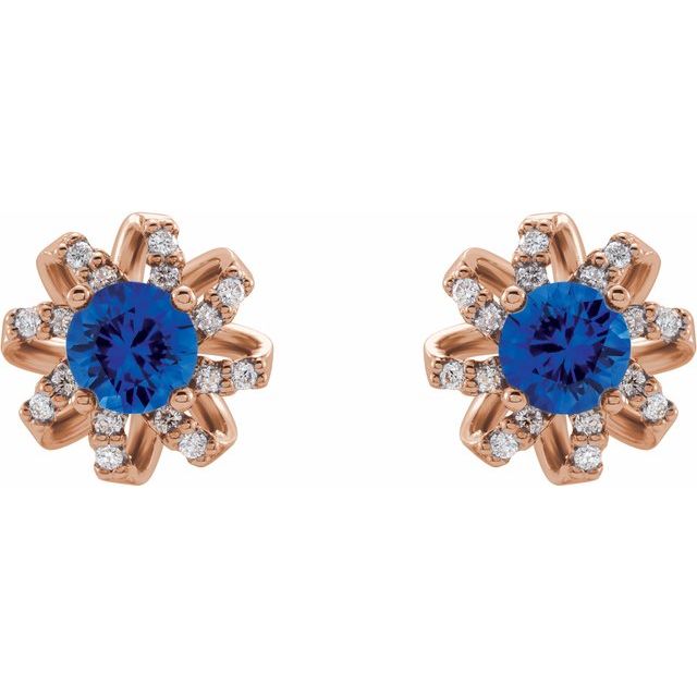 Huetts Blue Sapphire 4 Prong Set  Diamond Earrings