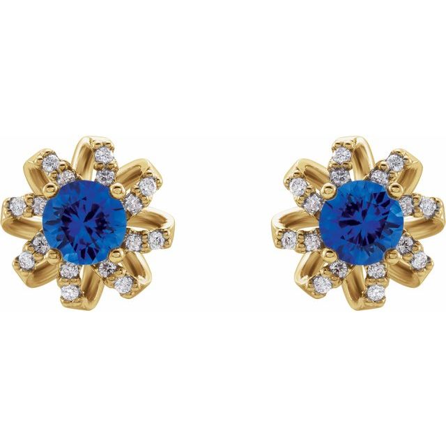 Huetts Blue Sapphire 4 Prong Set  Diamond Earrings