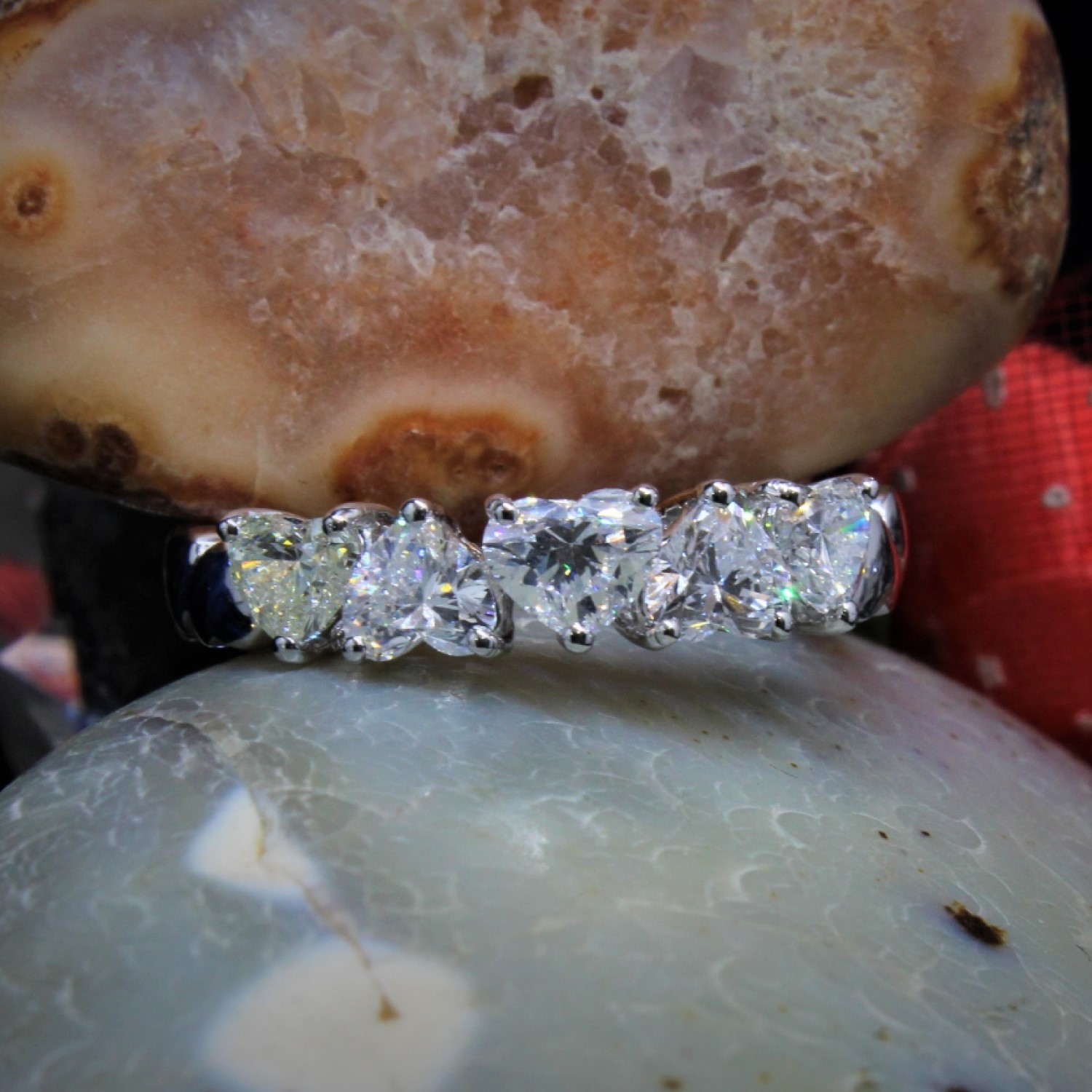 1.64 Carat F/VS Natural Heart Cut Diamond Half Eternity Ring
