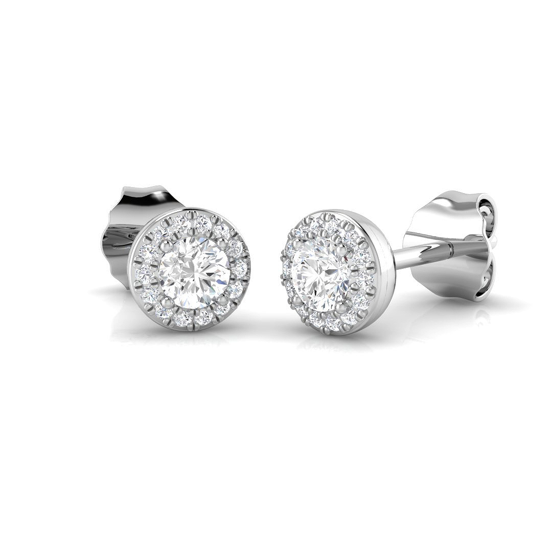 Natural Round Diamonds Halo Earrings - Push Back