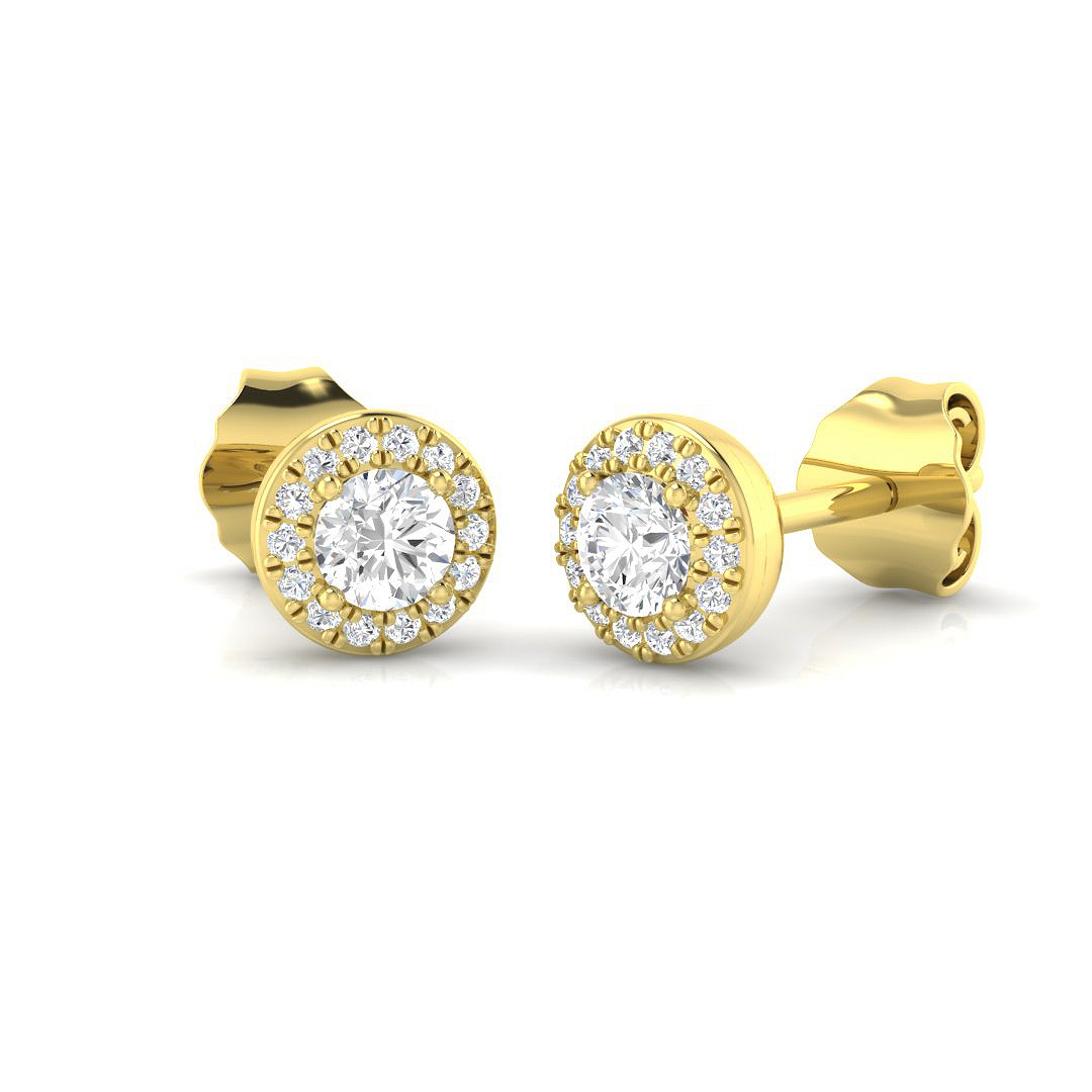 Natural Round Diamonds Halo Earrings - Push Back