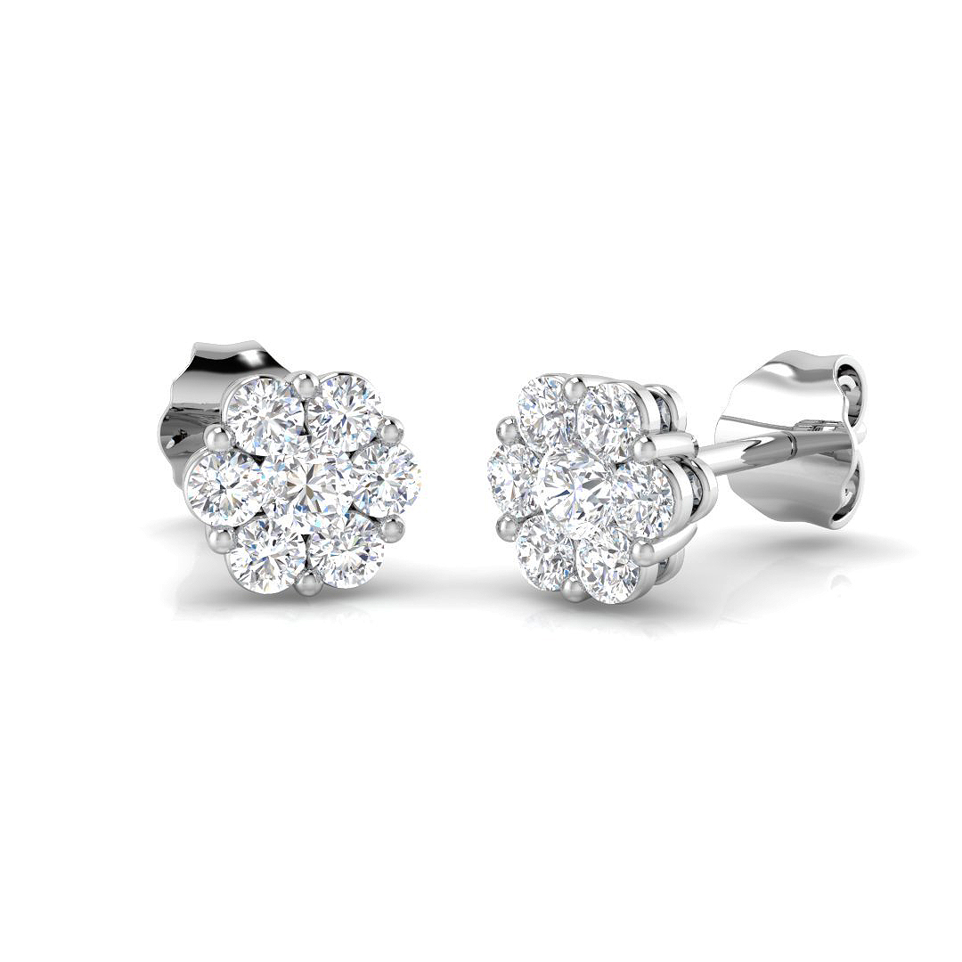 Natural Round Diamonds Cluster Earrings - Push Back