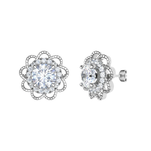 0.3 Ct Lab-Created Round Cut Jackston  Halo Diamond Earrings in Silver 925