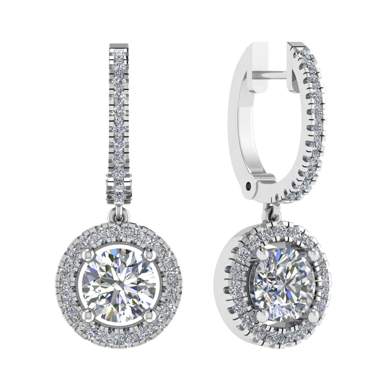 0.5 Ct Natural Round Cut Kacibrel  Drop Diamond Earrings in 9K White Gold