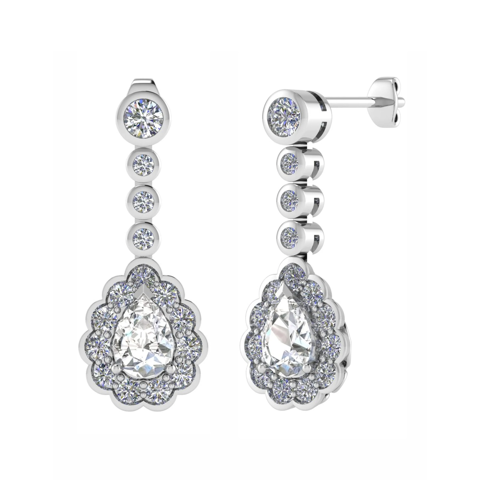 Natural Pear Cut Kenede  Drop Diamond Earrings in 9K White Gold