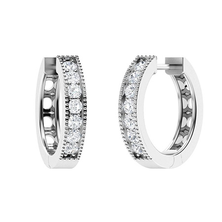 Natural Round Cut Kimora  Hoop Diamond Earrings in 9K White Gold