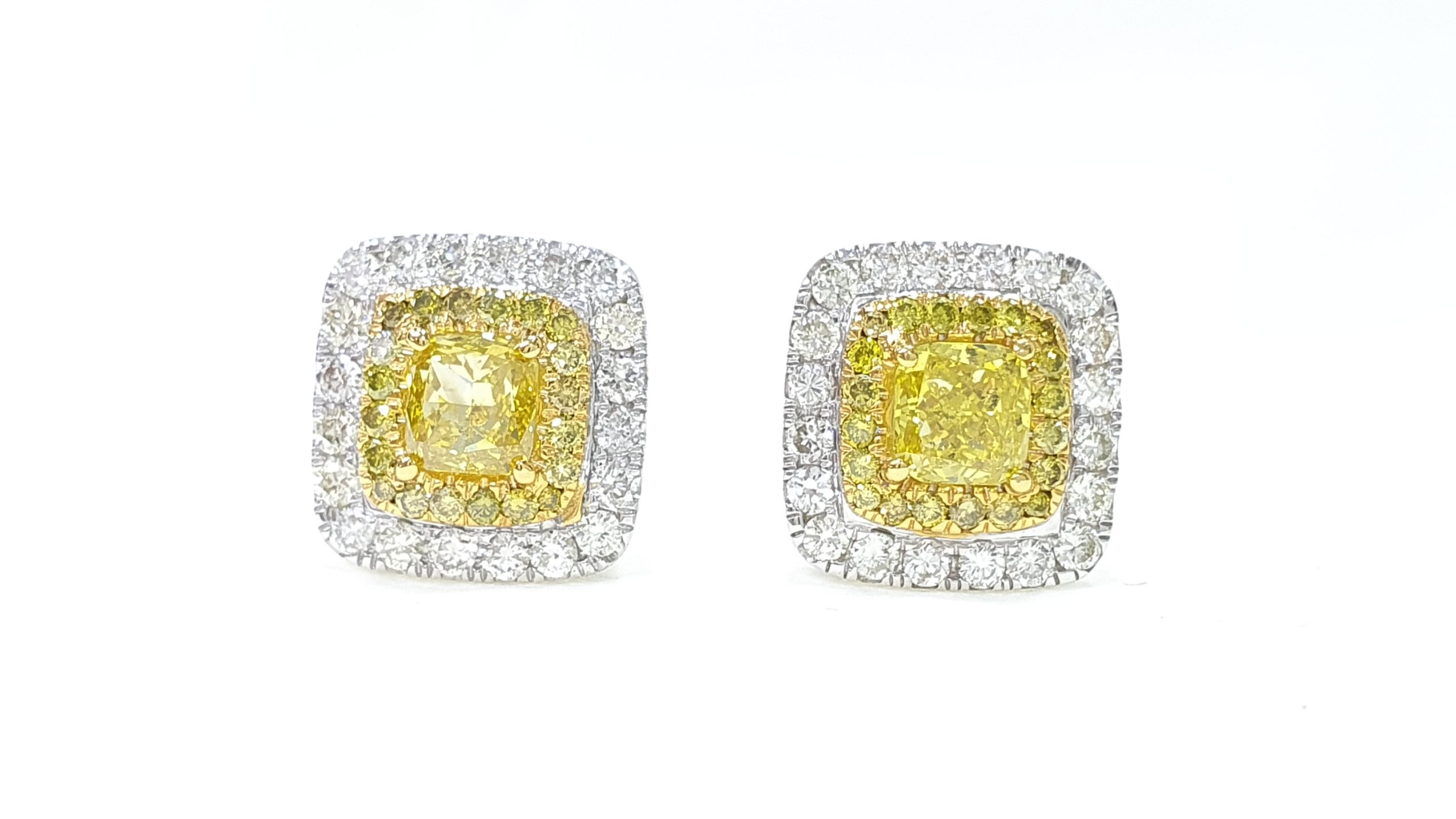 Hallie Yellow 4 Prong Set  Diamond Earrings