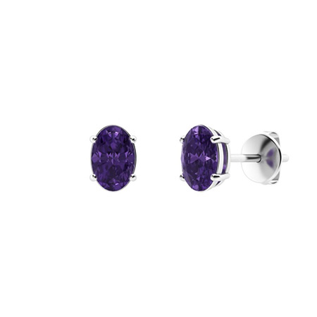 1.00 Carat Oval Shaped Birthstone Amethyst Earrings