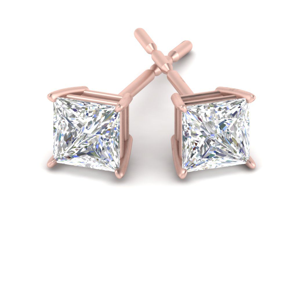 0.10-3.00 Carat Princess Cut 4 Prong  Stud Earrings available in Gold