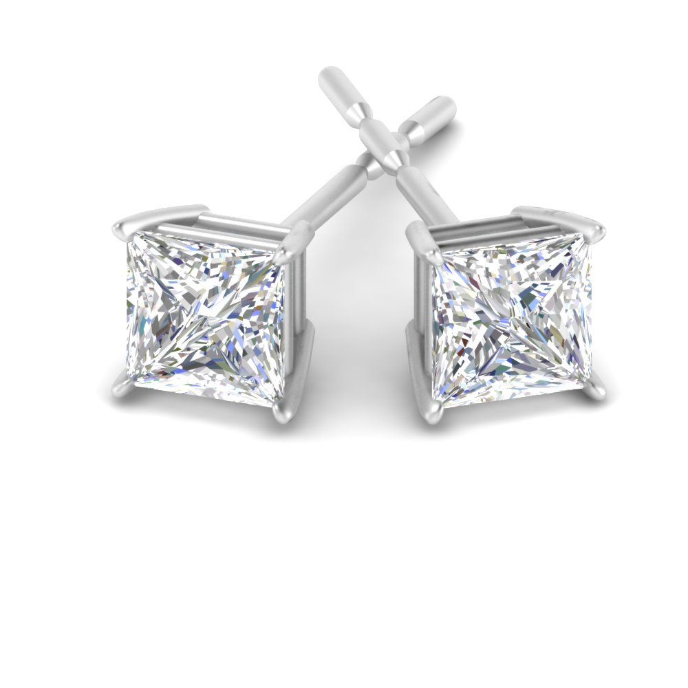 0.10-3.00 Carat Princess Cut 4 Prong  Stud Earrings available in Gold