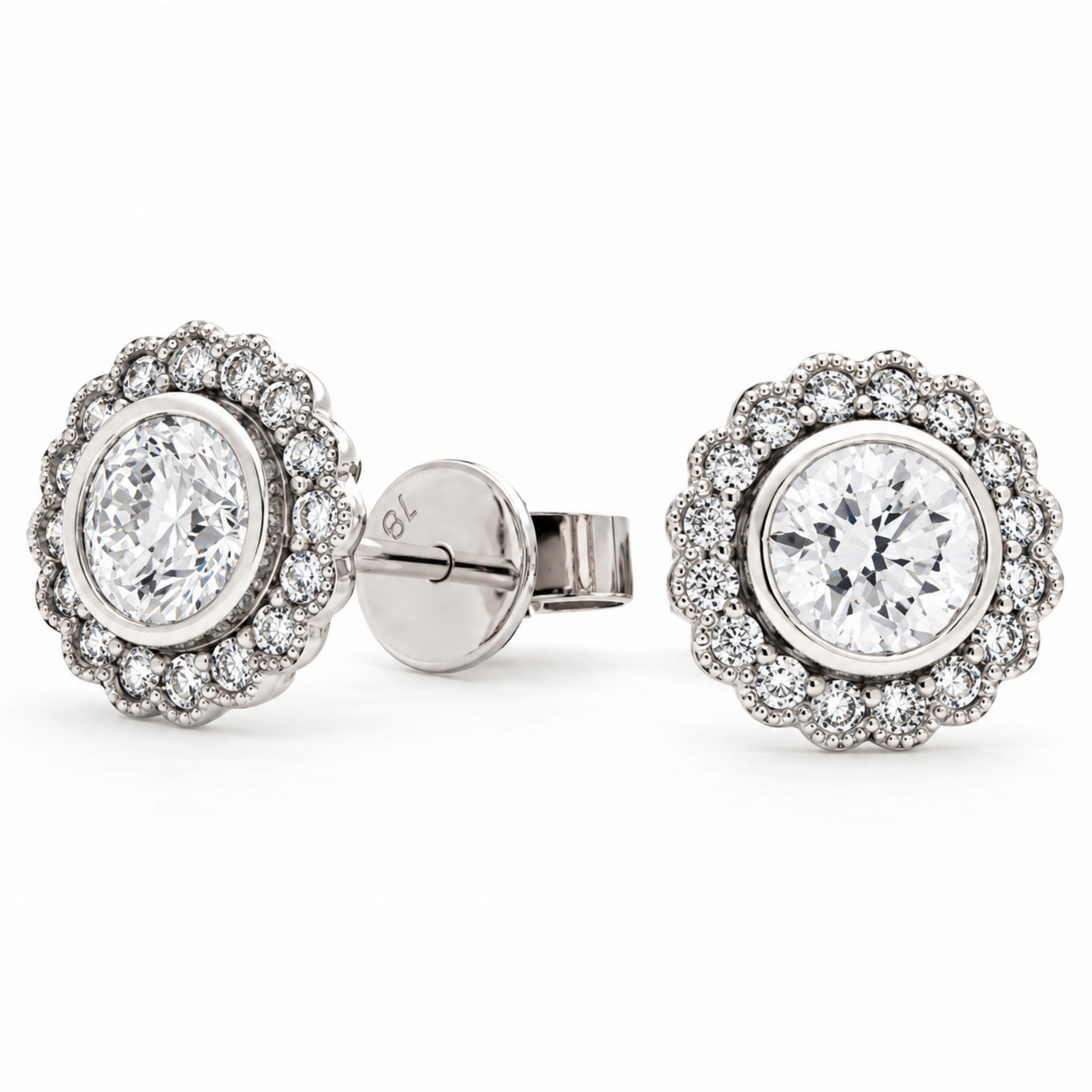 Flower Style Round Diamond Halo Stud Earrings 0.50-3.00ct
