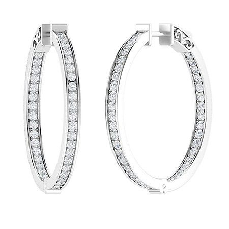 Silver Diamond Hoop Earrings