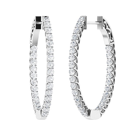 Silver Diamond Hoop Earrings