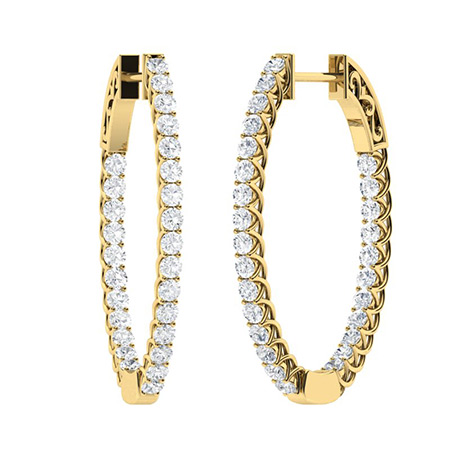 Felistas Lab Grown Yellow Gold Claw Set Hoop Diamond Earrings