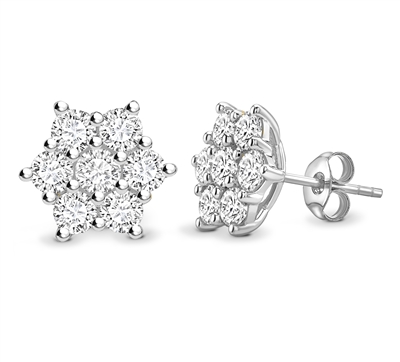 0.5 Ct Natural Round Cut Kristyn  Cluster Diamond Earrings in 9K White Gold