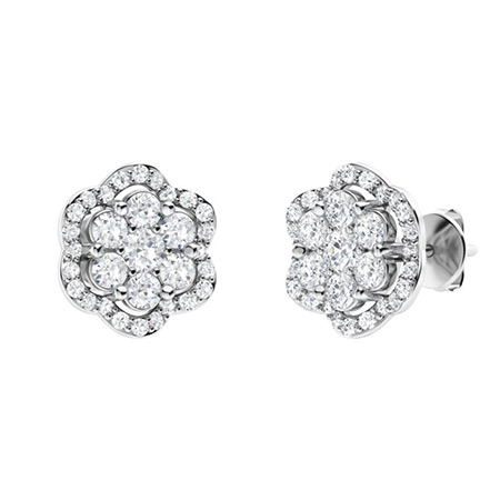 0.2 Ct Natural Round Cut Kailin  Cluster Diamond Earrings in 9K White Gold