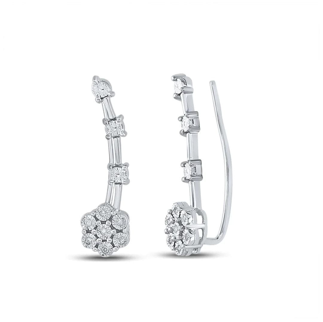 0.4 Ct Natural Round Cut Francise  Diamond Earrings in 9K White Gold