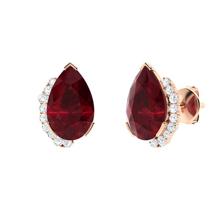 Faela Natural Ruby Prong Set  Diamond Earrings
