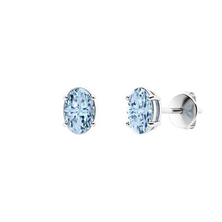 Gerica Aquamarine 4 Prong Set  Diamond Earrings