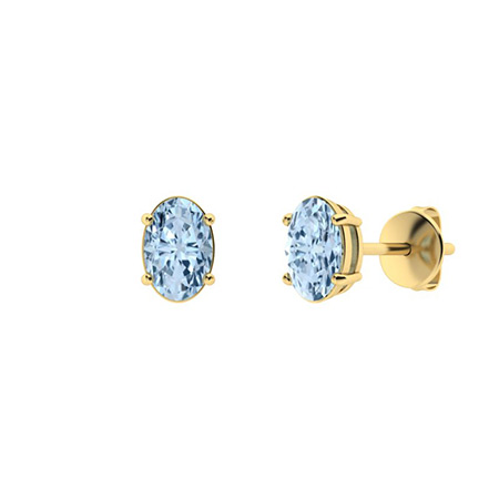 Gerica Aquamarine 4 Prong Set  Diamond Earrings