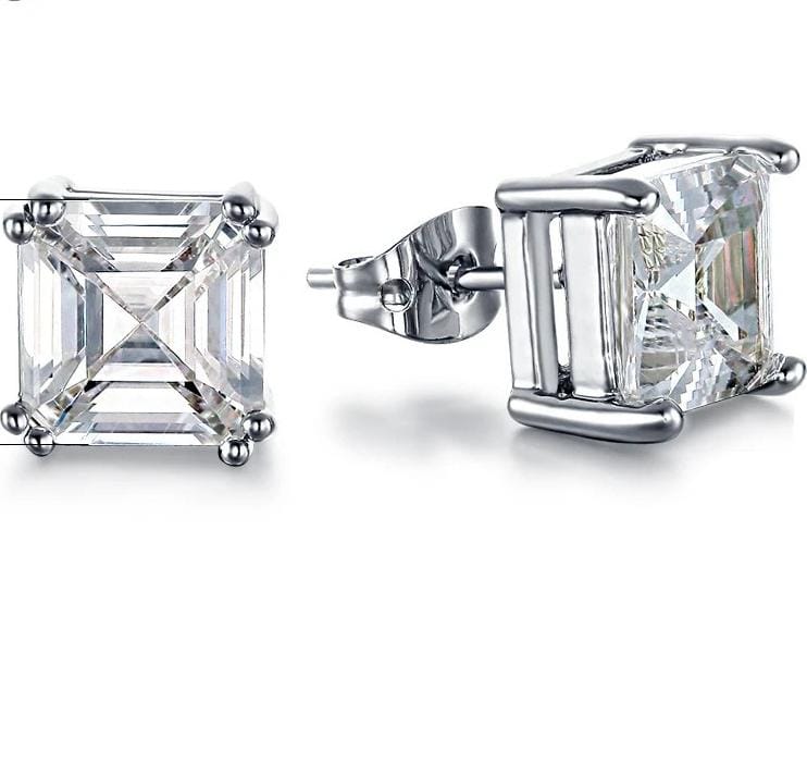 0.10- 3.00  Carat Classic Asscher Cut Square shape Diamond Women's Stud Earrings In Gold