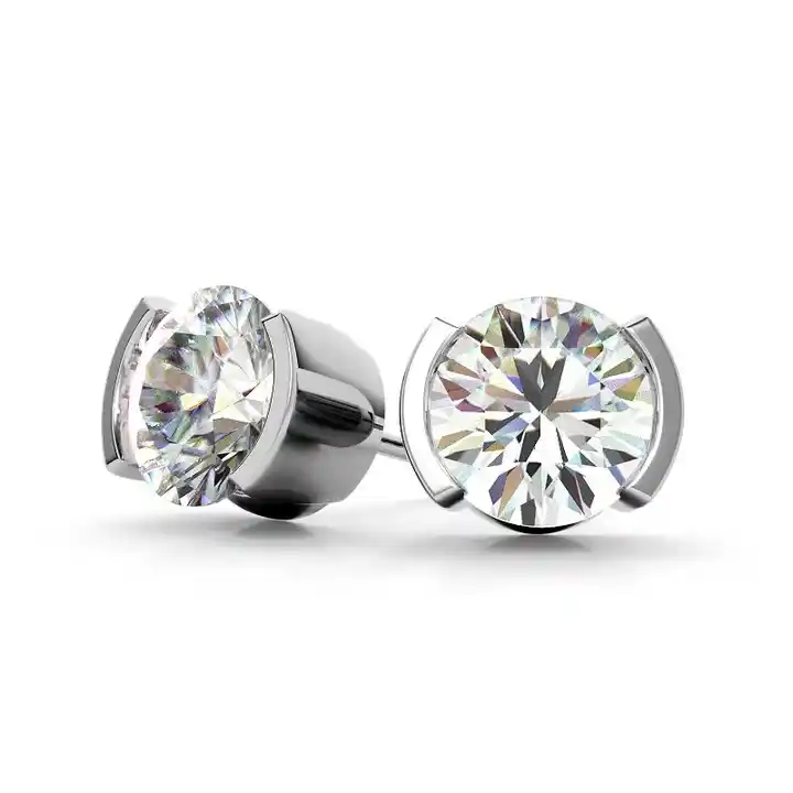 0.1 Ct Moissanite Round Cut Janessa  Studs Diamond Earrings in 9K White Gold