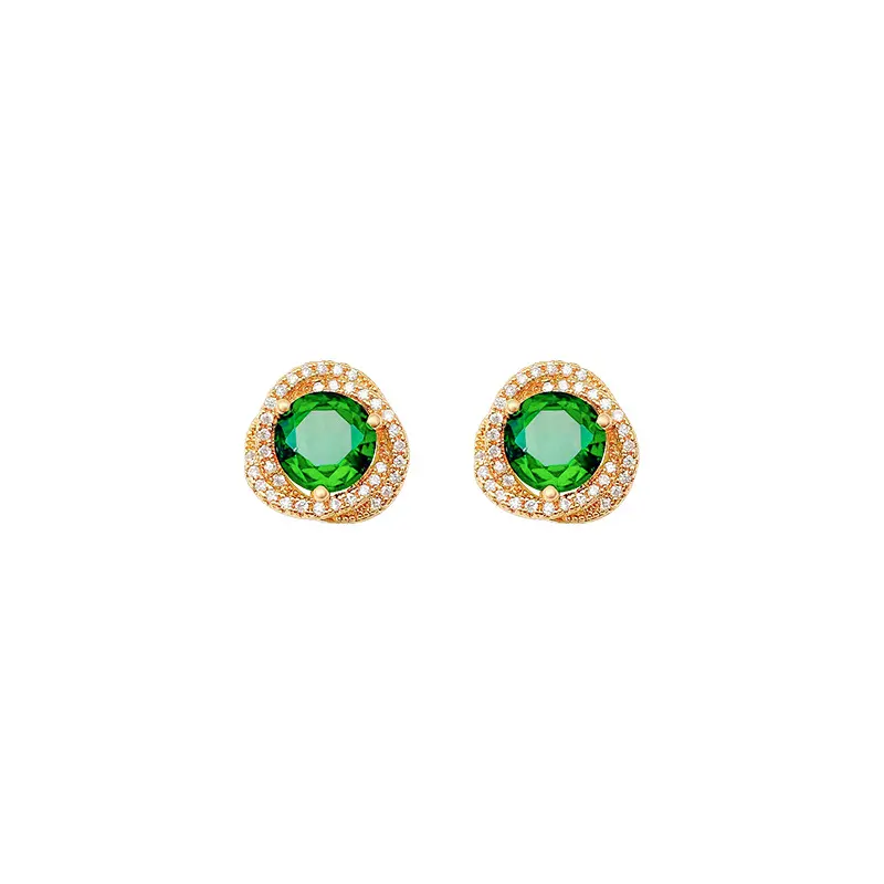 1.25 Carat Round Shaped Designer Emerald Halo Earrings With Diamond Set