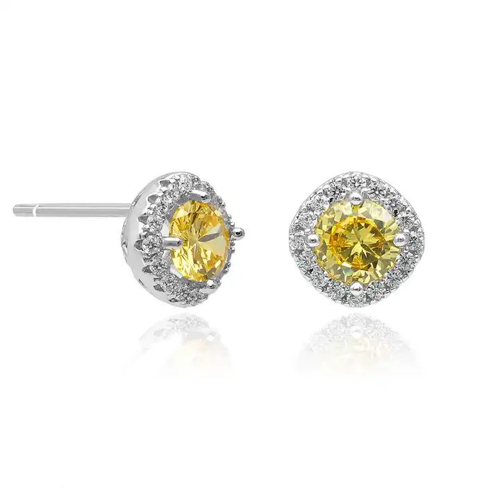 Helen Yellow 4 Prong Set  Diamond Earrings