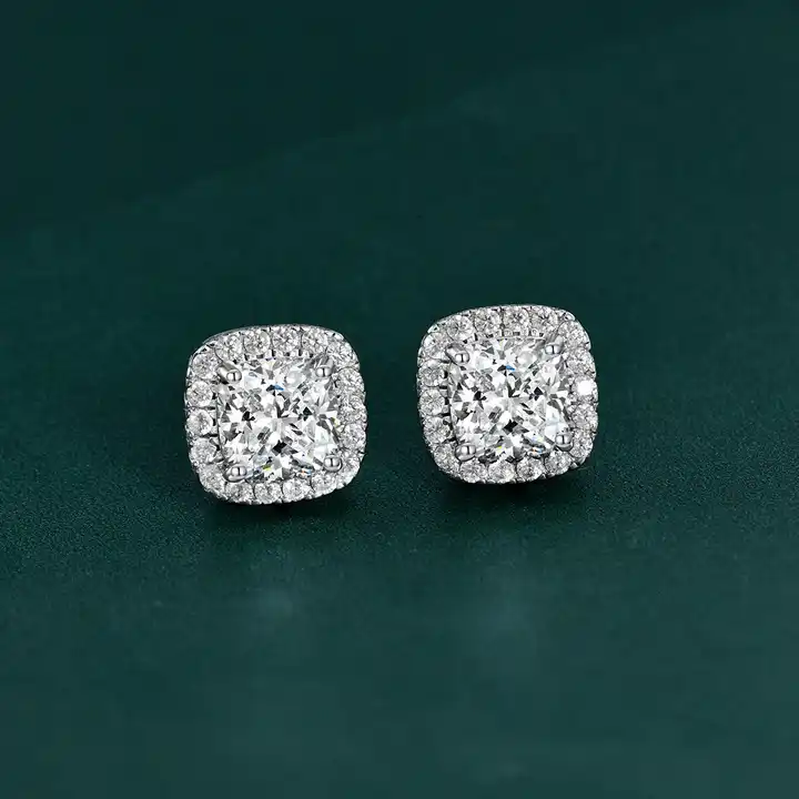 0.60-3.00 Carat Cushion Cut Diamond Earrings With Round Diamond Set