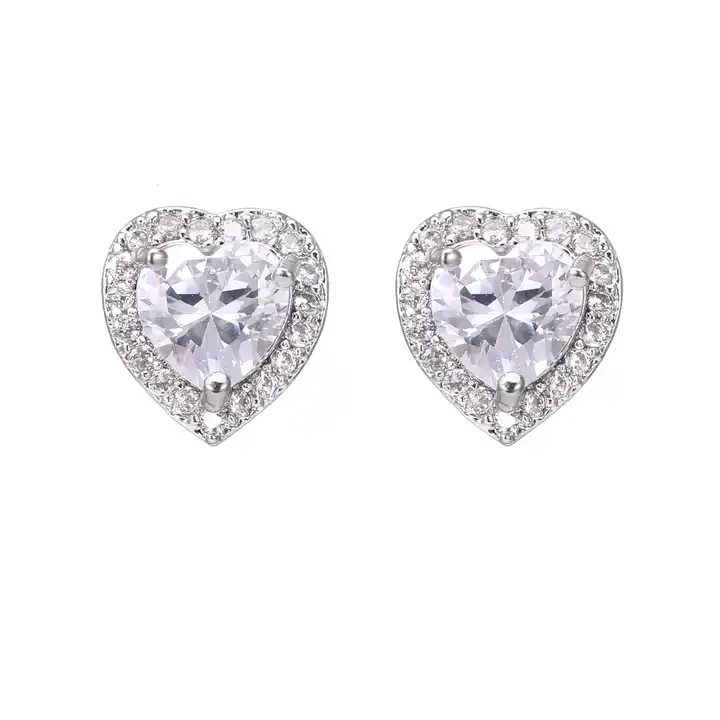 0.6 Ct Lab-Created Heart Cut Jaydah  Halo Diamond Earrings in Silver 925