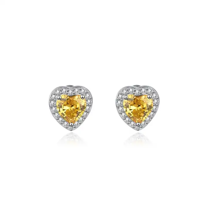 3 Ct Heart Cut Hattie  Yellow Diamond Earrings in 9K White Gold