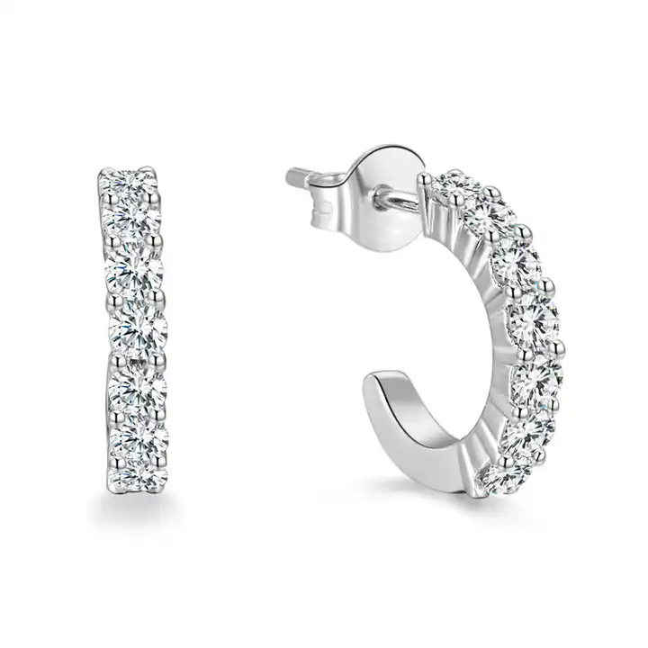 0.1 Ct Natural Round Cut Keily  Hoop Diamond Earrings in 18K White Gold
