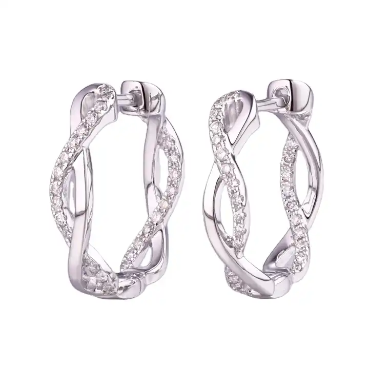 0.25 Ct Natural Round Cut Kyndall  Hoop Diamond Earrings in 9K White Gold
