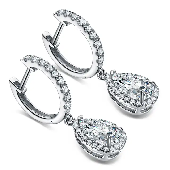 0.55 Ct Natural Pear Cut Levyna  Drop Diamond Earrings in 18K White Gold
