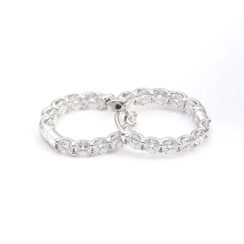 0.55 Ct Natural Round Cut Keely  Hoop Diamond Earrings in 9K White Gold