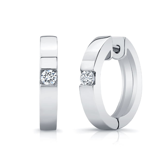 0.08 Carat Natural Round Single Diamond Hoop Earrings For Women 