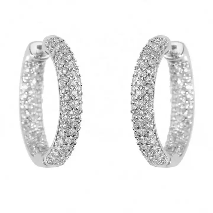 0.50-3.00 Carat Round shaped Natural Diamond 3 Row Hoop Earrings