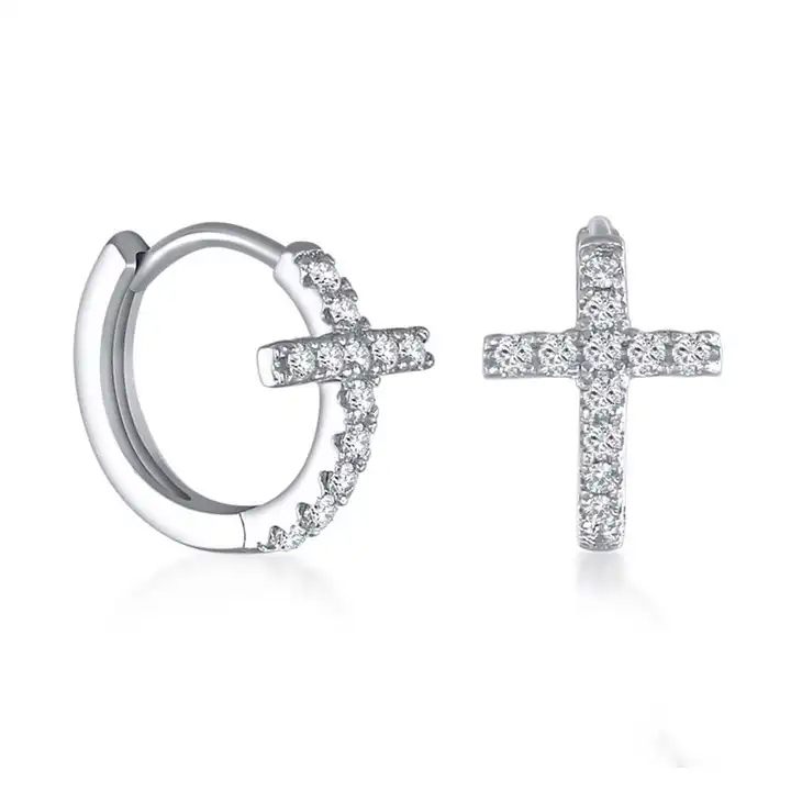 0.25 Carat Natural Round Diamond Cross Style Hoop Earrings